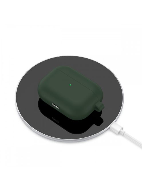 Vastag szilikon tok karabínerrel AirPods Pro készülékhez Midnight Green