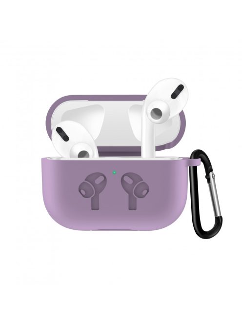 Vastag szilikon tok karabínerrel AirPods Pro készülékhez Light Purple