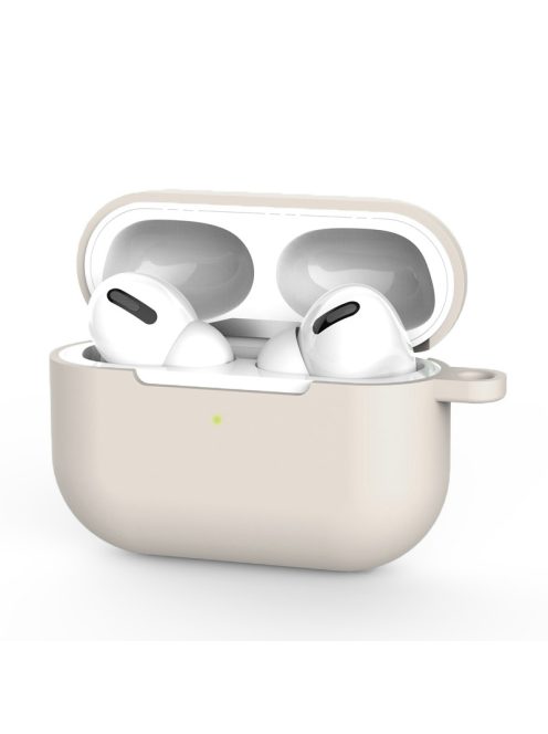 Vékony szilikon tok karabínerrel AirPods Pro készülékhez Bézs