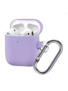 Vékony szilikon tok karabínerrel AirPods készülékhez Purple