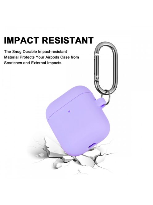 Vékony szilikon tok karabínerrel AirPods készülékhez Purple