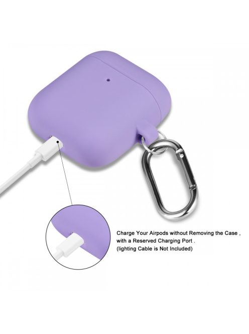 Vékony szilikon tok karabínerrel AirPods készülékhez Purple