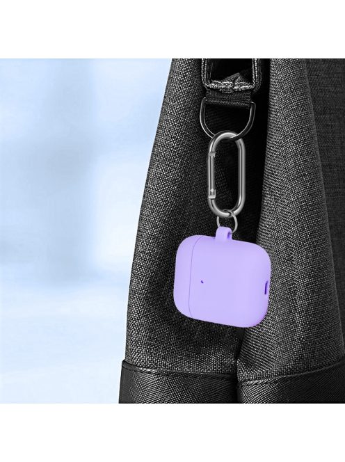 Vékony szilikon tok karabínerrel AirPods készülékhez Purple
