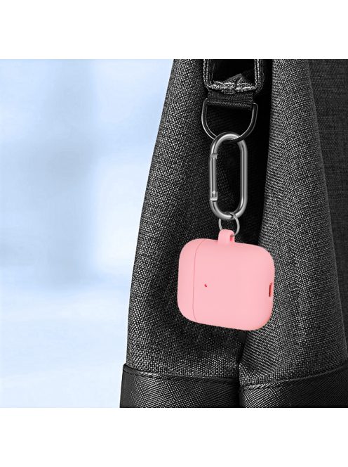 Vékony szilikon tok AirPods készülékhez karabínerrel  Pink
