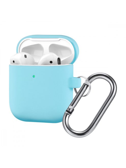 Vékony szilikon tok karabínerrel AirPods készülékhez Sky Blue