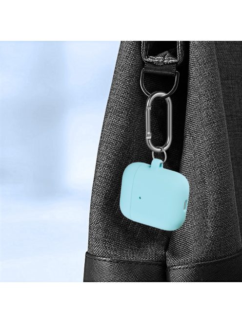 Vékony szilikon tok karabínerrel AirPods készülékhez Sky Blue