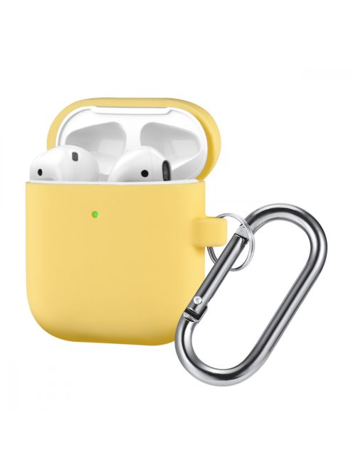 Vékony szilikon tok karabínerrel AirPods készülékhez Yellow