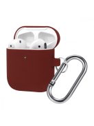 Vékony szilikon tok karabínerrel AirPods készülékhez Burgundy