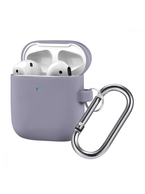 Vékony szilikon tok karabínerrel AirPods készülékhez Lavender Gray