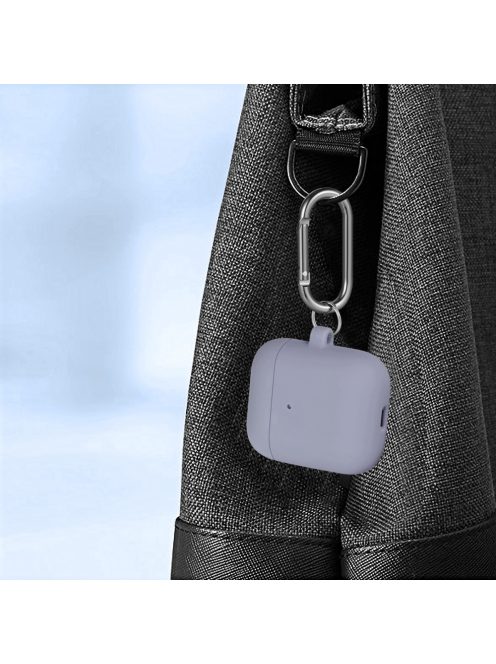 Vékony szilikon tok karabínerrel AirPods készülékhez Lavender Gray