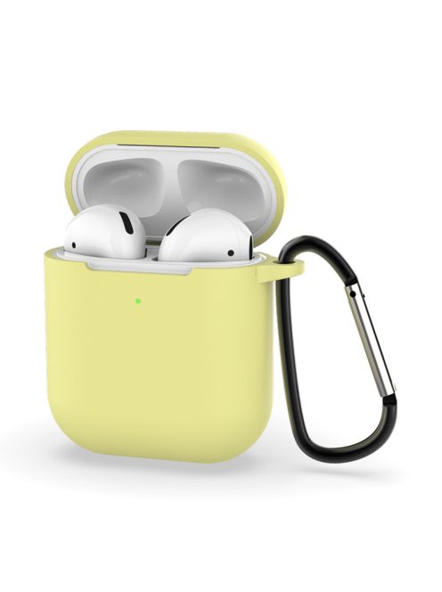 Vékony szilikon tok karabínerrel AirPods készülékhez Yellow