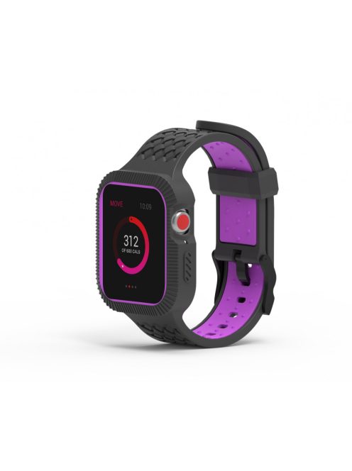 2 az 1-ben kétszínű szilikon szíj tokkal Apple Watch 40MM készülékhez Purple+Black