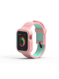   2 az 1-ben kétszínű szilikon szíj tokkal Apple Watch 44MM készülékhez Zöld/Rózsaszín