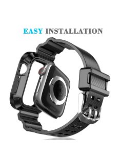   2 az 1-ben szénszálas szilikon szíj tokkal Apple Watch 44MM Black